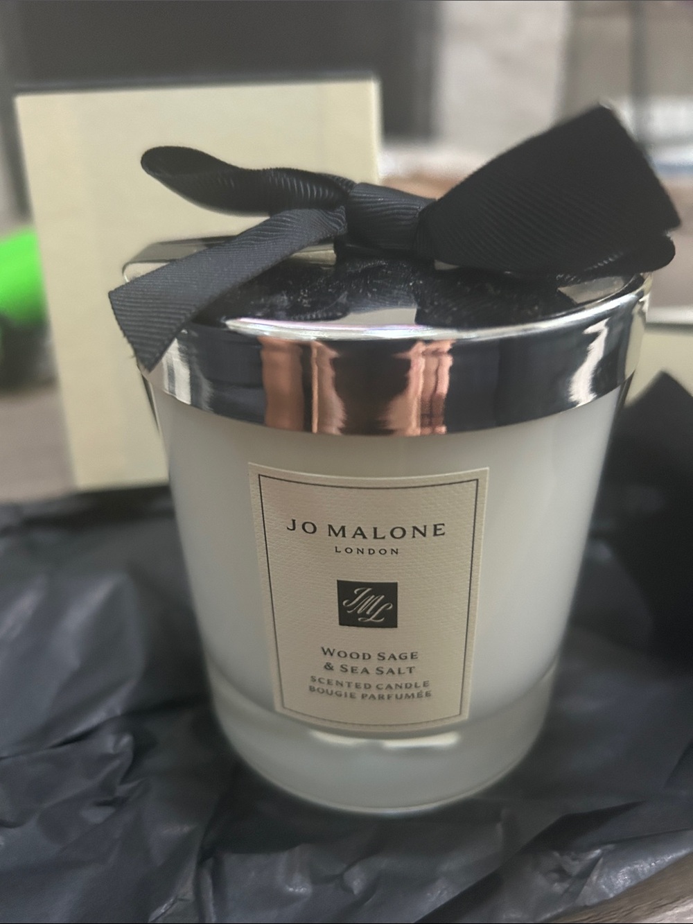 Jo Malone White & Silver Wood Sage & Sea Salt Candle with Black Ribbon
